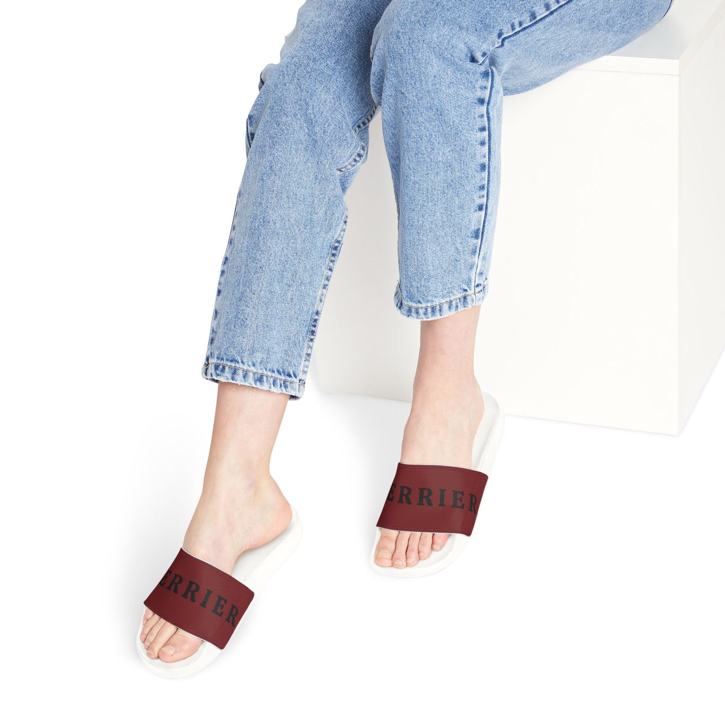 Women's Removable-Strap Slide Sandals — Customizable Maroon Strap with Bold Text