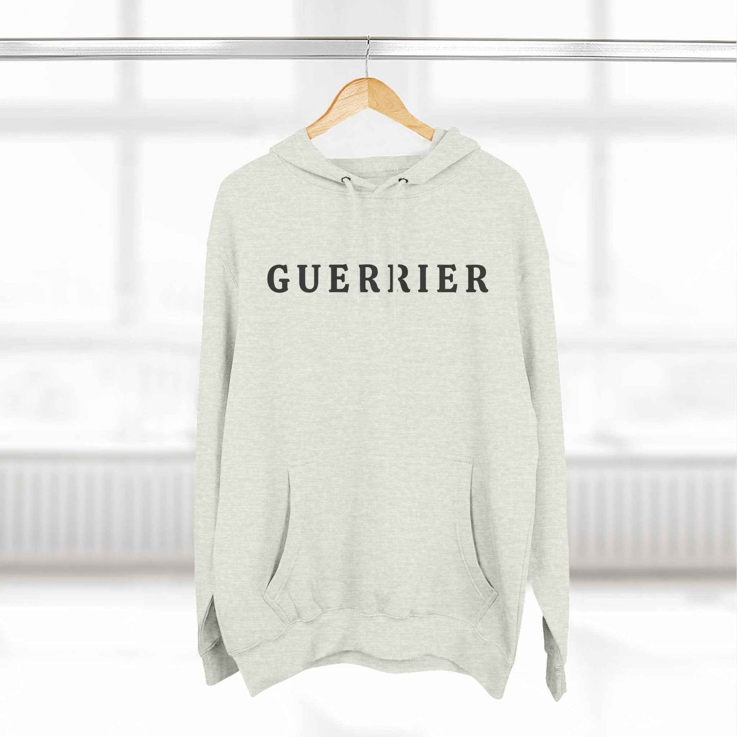 Guerrier Minimalist Hoodie — French 'Guerrier' Text Fleece Pullover