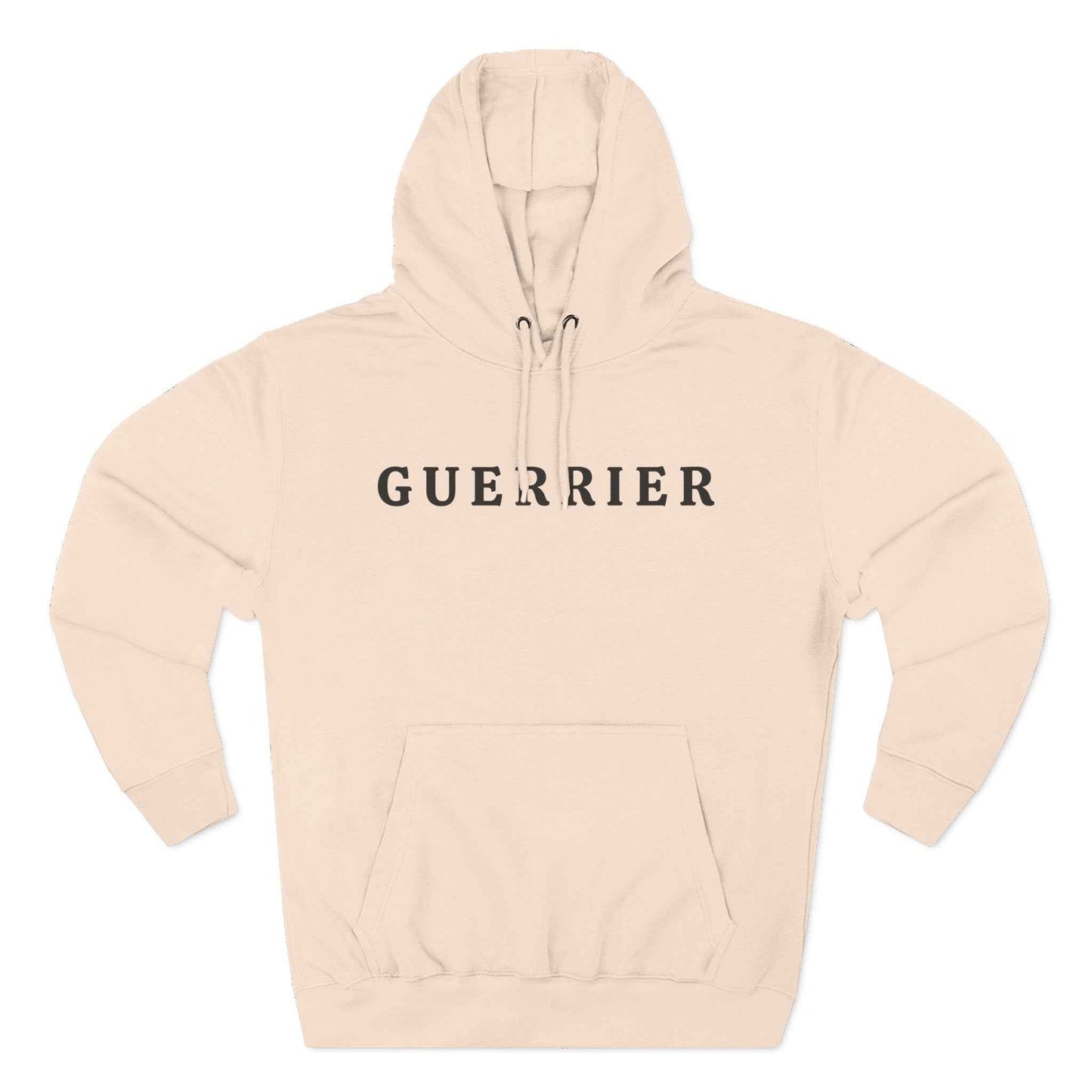 Guerrier Minimalist Hoodie — French 'Guerrier' Text Fleece Pullover