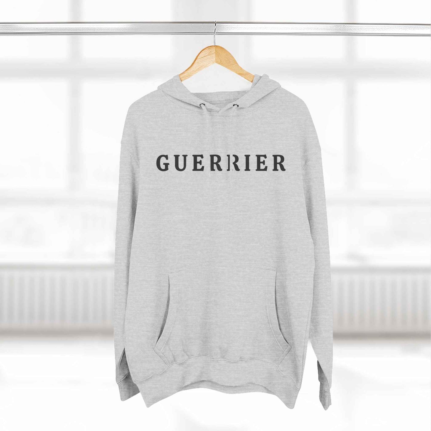Guerrier Minimalist Hoodie — French 'Guerrier' Text Fleece Pullover