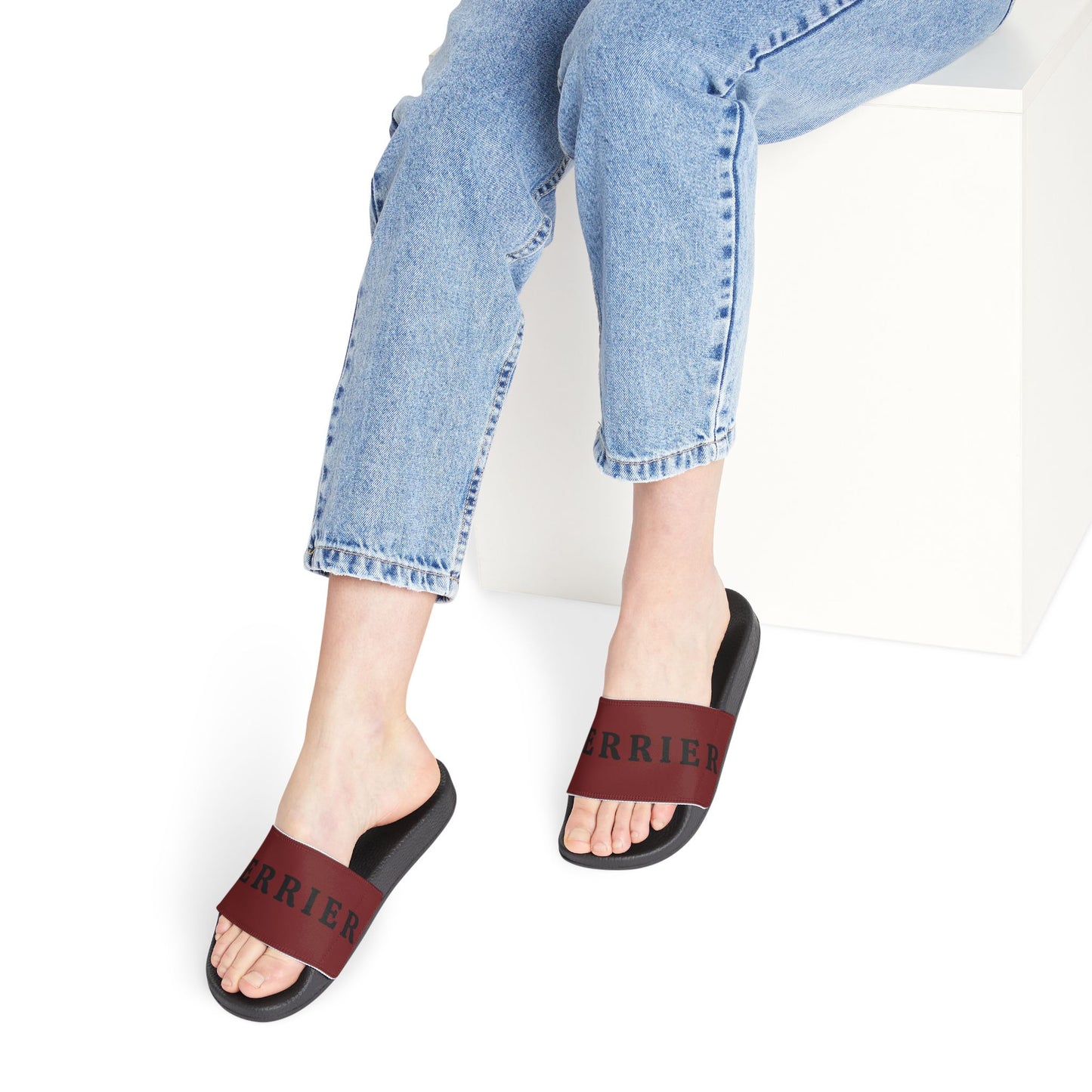 Women's Removable-Strap Slide Sandals — Customizable Maroon Strap with Bold Text